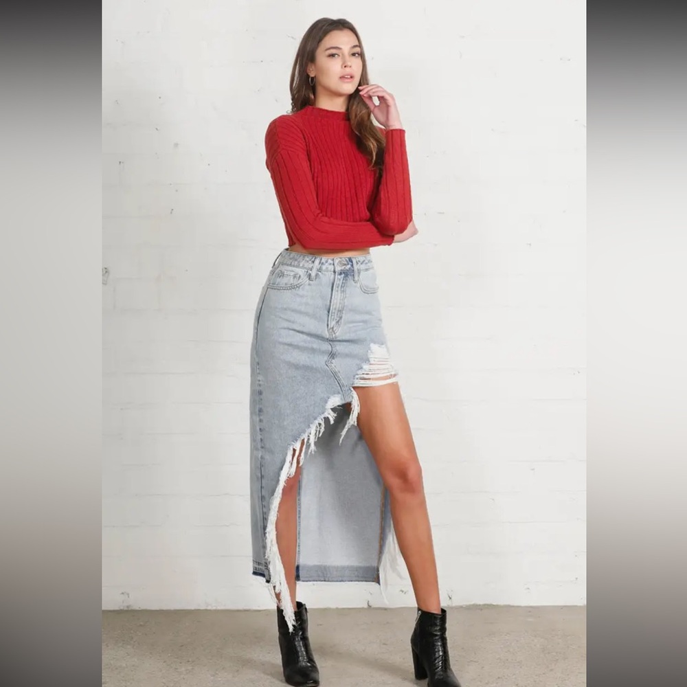 Asymmetrical Light Blue Denim Skirt